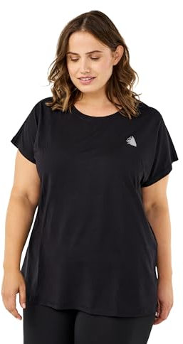 Zizzi Damen Große Größen Sport Shirt Kurzarm Rundhals Fitness Top Gr 42-56, Schwarz, XL (54/56)