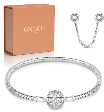 GNOCE Sterlingsilber Vierblättriges Kleeblattarmband Lucky You Schlangenkette Charm Bettelarmband mit Schließe für Damen Herren