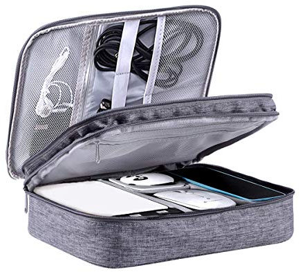 LIVACASA Bolsa de Viaje Cable Organizador Estuche para Eléctricas Accesesorios Impermeable Portatíl para Cables Cargador Bolsillo Gris