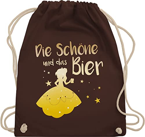 Shirtracer Turnbeutel Rucksack - JGA Junggesellenabschied Frauen - Die Schöne und das Bier - Unisize - Braun - junggesellinnen märchen taschen jubggesellinnenabschied mallorca sportbeutel