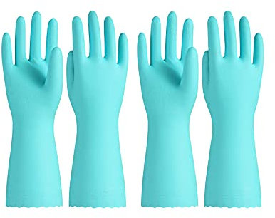 PACIFIC PPE 4 Pairs Reusable Dishwashing Cleaning Gloves, Household, Kitchen, Cotton Liner, Green, Medium