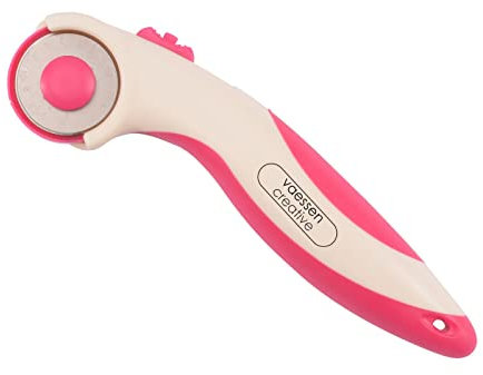 Vaessen Creative Taglierino Rotante Ergonomico, Incl. 1 Lama, solo per Destri, Cutter Rotante Affilato per Tessuto, Carta, Pelle, Feltro, Cartoncino e altri Materiali per Progetti Creativ
