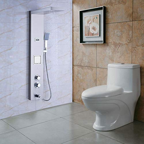 Huin Robinet mitigeur de baignoire avec panneau de colonne de douche thermostatique en acier inoxydable brossé nickel avec douchette murale