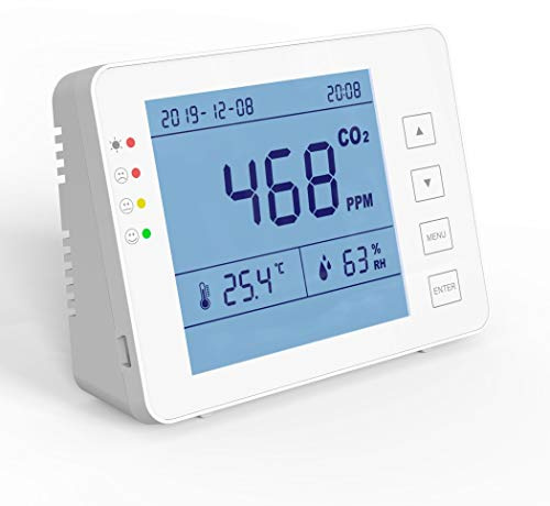 emissimo CO2 Messgerät, CO2 Monitor CO-20-Pro Desktop Kohlendioxid Detektor Alarm Funktion, CO2 Ampel
