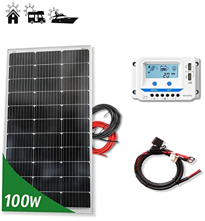 Kit 100W PRO 12V panel solar placa monocristalina Tecnología PERC alta eficiencia para caravanas autocaravanas