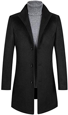 Allthemen Trenchcoat för män, stående krage, ledig ullrock, vinter, lång överrock, jacka, enkelknäppt