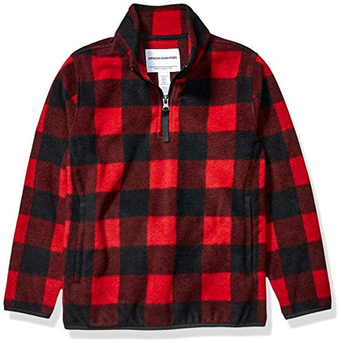 Amazon Essentials Veste Zippée 1/4 en Molleton Polaire Garçon, Rouge Gros Carreaux Western, 5 Ans