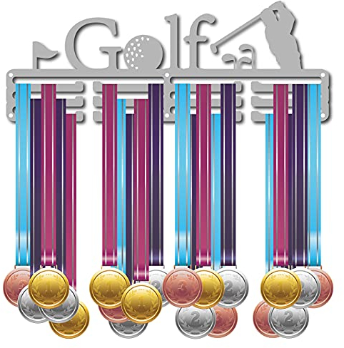 CREATCABIN Medaillenhalter Sport Golf Rasen Ball Athlet Awards Display Ständer Wand Rack Mount Aufhänger Über 60 Medaillen Dekor Für Champions Home Abzeichen 3 Sprossen Gymnastik 15.7x5.9 Zoll