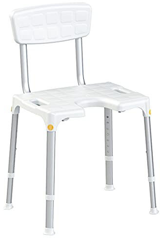 FabaCare Duschhocker Smart mit Intimausschnitt, höhenverstellbarer Duschstuhl, weiß, Duschhilfe bis 120 kg belastbar, Duschstuhl mit Rückenlehne