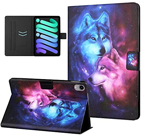 CasaFuny Funda para iPad Mini 6ª Generación, iPad Mini 6 Funda (8.3'',2021),TPU Protectora Carcasa Cover con Función de Soporte Smart Cover con Auto-Sueño/Estela para iPad Mini 6 2021, Lobo
