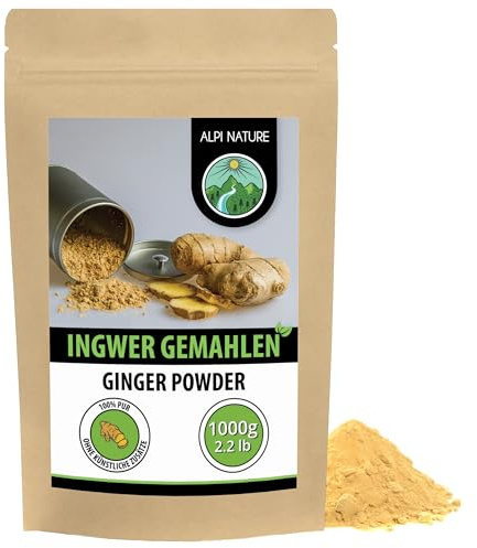 Alpi Nature Ingwerpulver 1kg, Ingwer gemahlen, Ingwerwurzel Pulver | Ingwerwurzel gemahlen, ideal für Currys, Pfannengerichte, Marinaden, Saucen, Ingwerplätzchen und andere Backwaren