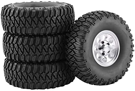 KEEDA 1,55 Zoll RC Reifen und Metall-Beadlock-Räder für 1/10 RC Crawler Auto D90 Pajero TF2 Tamiya CC01 CC02 LC70 LC80 Teile (95mm, Silber)