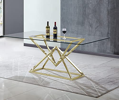 Bador Decoration Mesa de comedor de diseño Daimond acero inoxidable cristal dorado mesa de comedor mesa de cocina 180 x 90 cm