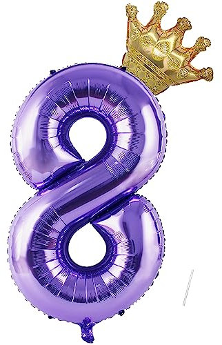 VUCDXOP Foil Palloncini Numeri 8, 101 CM Viola Palloncini Compleanno 8 con Corona, Numeri Gonfiabili Compleanno Gonfiabili Pallone per Anniversario, Decorazione Feste di Compleanno Palloncino