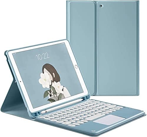 QIYIBOCASE Keyboard Case for iPad Air 11-inch M2/Air5th/4th Generation, Round Keys Magnetic Detachable Touchpad Keyboard Case with Pencil Holder for iPad air6/air5/air4 (Blue)