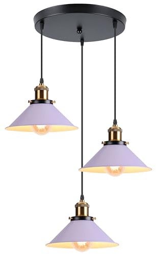 iDEGU 3 Luci Lampadario a Sospensione Vintage Industriale 22CM Lampada a Sospensione Design Retrò in Metallo E27 Illuminazione Lampada da Soffitto per Cucina Camera da Letto Soggiorno (Viola)