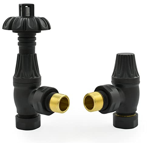 Hot Flow | Lincoln Traditional Thermostatic Radiator Valve - Angled TRV (Textured Black)
