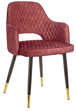 riess-ambiente.de Eleganter Stuhl Paris rot Samt Ziersteppung Fußkappen Gold Retro-Design mit Armlehnen