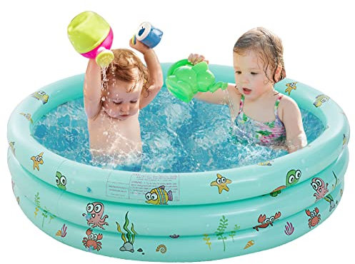 SHOKAN Planschbecken für Kinder, 3-Ring-Baby-aufblasbarer Schwimmbad mit verdicktem Sicherheitsblasenboden, kleine Kinder-Planschbecken für Babys, drinnen und draußen, Garten und Hinterhof