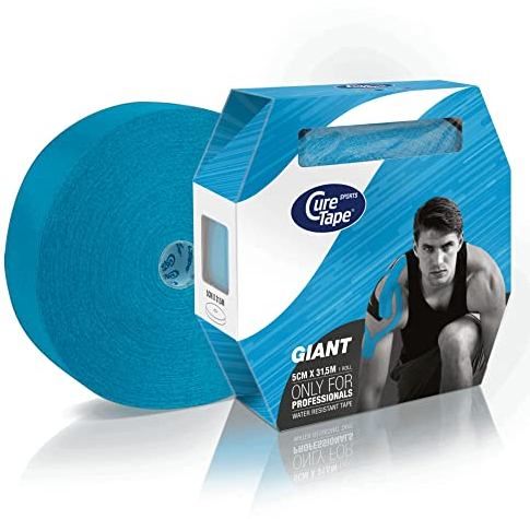 CureTape® Sports Giant Kinesiologie Tape (5 cm x 31,5 m) | Elastisches Kinesiotapes mit +25% Klebekraft | Wasserfestes & Latexfreies Kinesiotape | Sporttape für den Profi | Blau