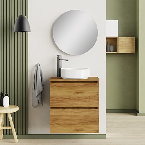 Baikal Deva Badezimmerschrank, Wandmontage, inklusive Keramikwaschbecken, 39 cm und 46 cm Tiefe, montiert.