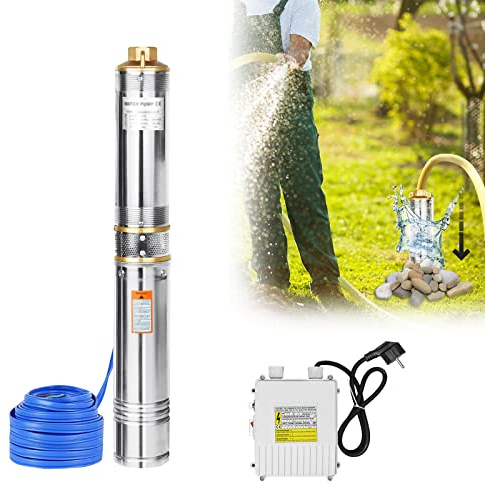 TRMLBE Tiefbrunnenpumpe 750W Brunnenpumpe bis 4,000 l/h Fördermenge Tauchpumpe Wasserpumpe mit 20m Kabel Gartenpumpe aus Edelstahl Gartenbewässerung