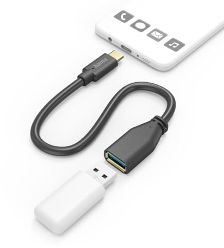 Hama USB-C-auf-USB-Adapter, OTG-Kabel USB Typ C Stecker auf USB-A Buchse, 15 cm, kompatibel mit iPhone 15 Pro/Max, iPad Pro, Samsung Galaxy S21 S22 S23, MacBook Pro-Air, Google Pixel, Schwarz