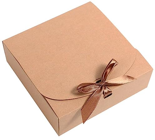 10 Stück Geschenkbox mit Schleife 16 x 16 x 5 cm Geschenktasche Schmuck Kraft Geschenkboxen mit Bogen Band Geschenkkartons für Geburtstag Weihnachten Geschenke, Party, Hochzeit