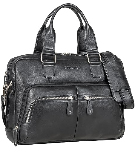 STILORD Sheldon Leder Aktentasche Herren und Damen Laptoptasche 15,6 Zoll Business Tasche Bürotasche mittelgroß Echtleder Farbe:schwarz