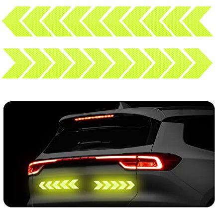 JNNJ 2Pcs Auto Pfeil Reflektierende Warnung Aufkleber, Nacht Zeit Hohe Sichtbarkeit Selbst Klebeband, Universal für Auto Anhänger LKW Motorrad Fahrrad Boot(Gelb)