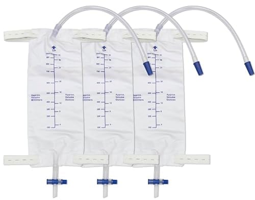 3 Pack 1000ml Beinbeutel Urindrainagebeutel, Urinsammelbeutel Drainagebeutel mit 2 Riemen, Anti-Reflux-Ventil (1000ml)