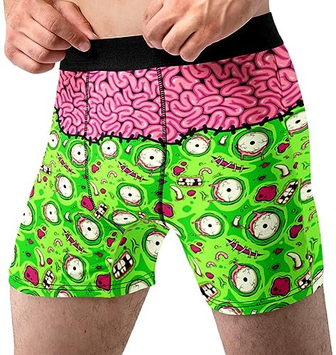 Random Stock Apparel Halloween-Unterwäsche für Herren, schmale Passform, lustige Boxershorts, Horror, gruselig, lustiges Geschenk für Jungs, Zombie Gehirne, Large