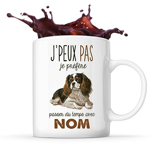Tasse Cavalier King Charles Passer du temps Prénom Nom Personnalisable | Mug Café Thé Idée Cadeau Personnalisé Homme Femme Original pour propriétaire de chien