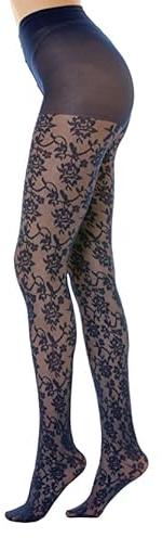 Gi&Gi Collants transparents 40 deniers à motifs floraux, collants transparents tendance avec motifs floraux fabriqués en Italie N 1607, noir foncé, L-XL