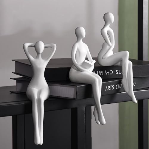 Quoowiit Weiße Denker-Statue, einzigartige Ornament-Skulptur, Kunst, moderne Wohnkultur, Akzente, Bücherregal-Dekor, kreative Tischdekorationen für Wohnzimmer, Schreibtisch, 3 Stück