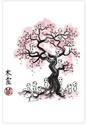 RIKCAT Miyazaki Waldgeister-Studio-Ghibli, Anime-Filmposter auf Leinwand, Schlafzimmer-Dekor, Sportlandschaft, Büro, Raumdekoration, Geschenk, ungerahmt, 30 x 45 cm