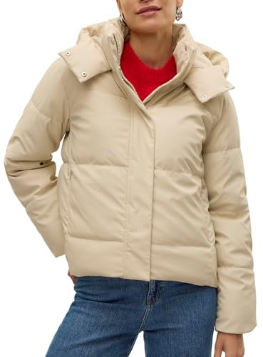 VERO MODA Damen kurze Steppjacke VMGretakylie Short mit Kapuze 10311315 Oatmeal M