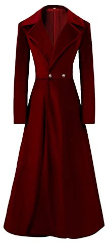 Ubergangs Jacke Damen Winter Mantel mittelalterliche Retro Halloween&Weihnachten asymmetrische lange Samtblazer Mantel Freizeitjacken Münzen Auktionen Mittelalter (Red, XXL)