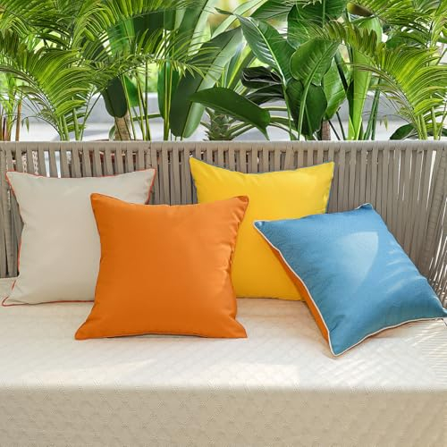Lewondr Impermeable Funda de Almohada para Exterior, 4PCS 50x50cm Fundas de Almohada Decorativas de Poliéster de Doble Cara con Ribetes, Cubierta de Cojín Cuadrada para Patio Jardín Casa, Naranja