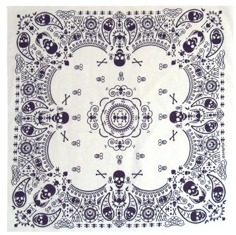 KRYMSON 1 Stück Doppelseitig Bedruckter Quadratischer Schal, Quadratischer Schal Mit Totenkopfmuster, Piraten-Bandana, Damen-Bandana, Unisex-Bandana, Baumwollschal.(Weiß)