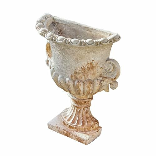 Loberon Amphore Cevio, charmant verschnörkelte Details, Antik-Finish, Outdoor-geeignet, halbrund zum an die Wand lehnen, Gartendekoration, Magnesiumoxid, antikbeige