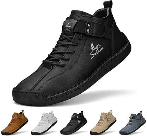 Zeetan Stivali Alti in Pelle Scamosciata Fatti A Mano Italiani, Uomo Donna Fascia Elastica in Pelle Scamosciata Antiscivolo Scarpe da Ginnastica Casual Traspirante Stivali Alti Chukka,Nero,40