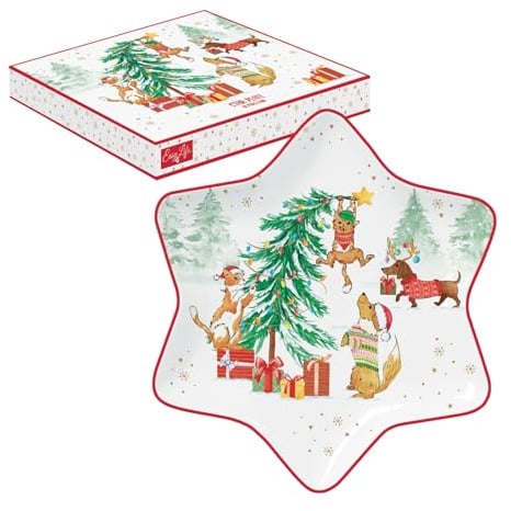 Easy Life Plato en forma de estrella D22,5 cm, de porcelana en caja de regalo Christmás GANG