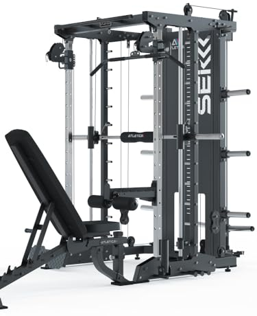 ATLETICA SEK Multipresse Set | Reloaded | Set aus SEK Multipresse & B2 Hantelbank mit Optionen für Arm- und Beintraining | Für ⌀50mm Hantelscheiben | Dualer Kabelzug & Smith Machine
