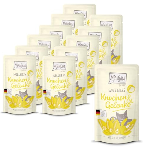 MjAMjAM - Premium Nassfutter für Katzen - Wellness - Knochen & Gelenke - Rind, 12er Pack (12 x 125g), getreidefrei