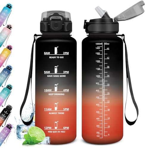 KollyKolla Trinkflasche 1.5 Liter, Große Trinkflasche Sport mit Strohhalm, Wasserflasche Große Auslaufsicher, Trinkflasche Kohlensäure Geeignet, Sportflasche für Erwachsener, Uni, Gym, Outdoor