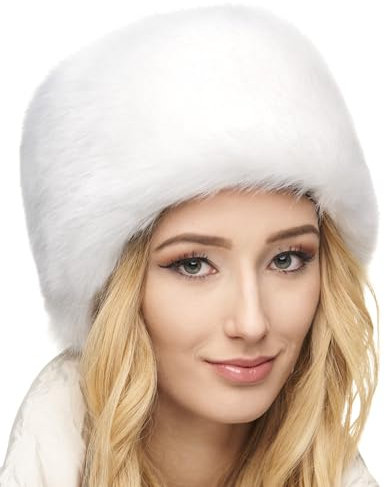 Futrzane Siberian Kosakenmütze - Pelzmütze Damen - Fell Pelz Russische Mütze (L, Weiß Siberian)