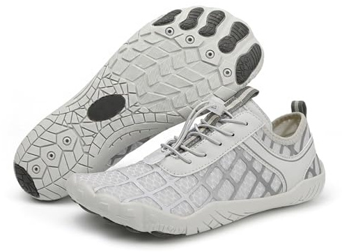 AONEGOLD Water Shoes - Barefoot Aqua Shoes for Men & Women - Quick Dry, Lightweight, Breathable - Perfect for Swimming, Yoga, Snorkeling, Surfing, Beach & Fitness (Light Grey, Size 5)