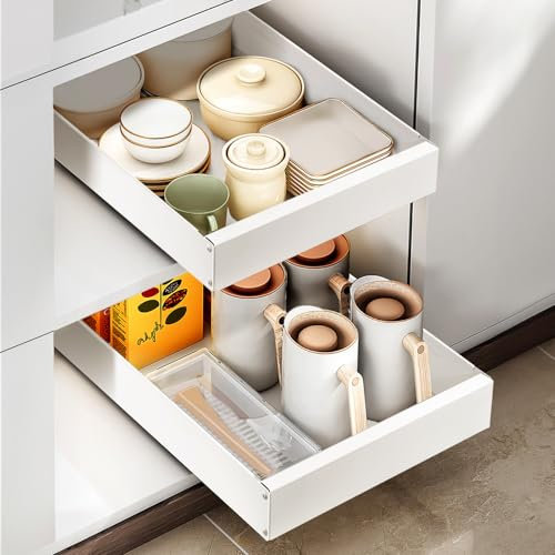Otauoaea Cajón Telescópico, 1 Unidad Ampliable Cajón Deslizante para Alacena, Extraibles Para Cocina, Organizador de Gabinete Extraíble, No Requiere Taladrar Ni Clavar, Blanco