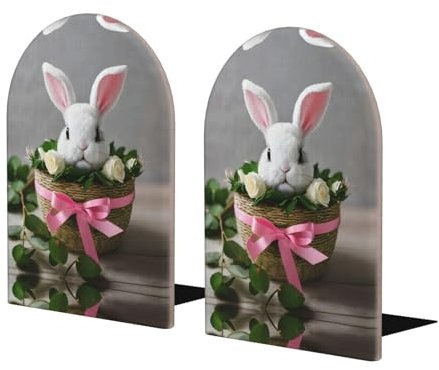 1 paire de serre-livres en bois avec rosace en forme de lapin, serre-livres pour étagères, serre-livres très résistants, pour bureau, maison